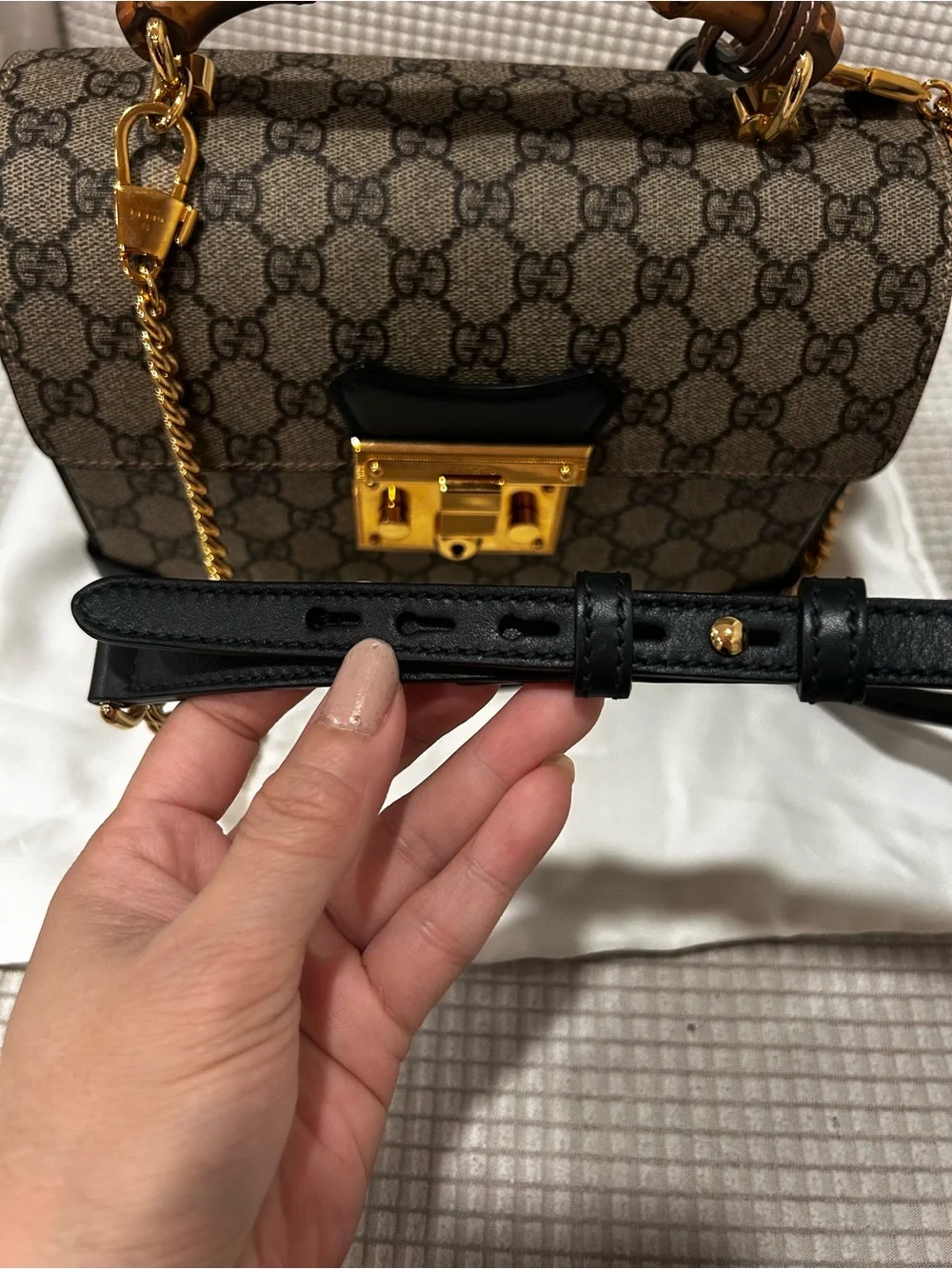 Authentic Gucci GG Monogram Supreme Padlock Small Satchel Bag